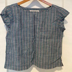 Mollusk Benetau Cap Sleeve Tee, Blue/Green Inlet Stripe